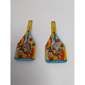 Vintage Party Toy Tin Metal  2 sided Noise Maker Paddle hand held Dancing USA